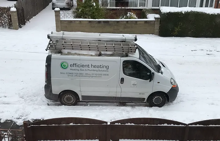 The Efficient Heating Solutions van on a residential street in Leeds